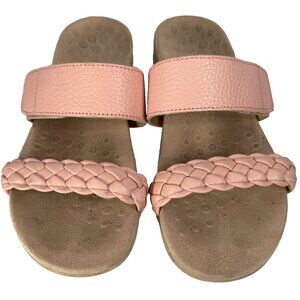Vionic‎ Womens Jeanne Leather Sandal Shoe 9 Pink Braided Strappy Orthotic Slides